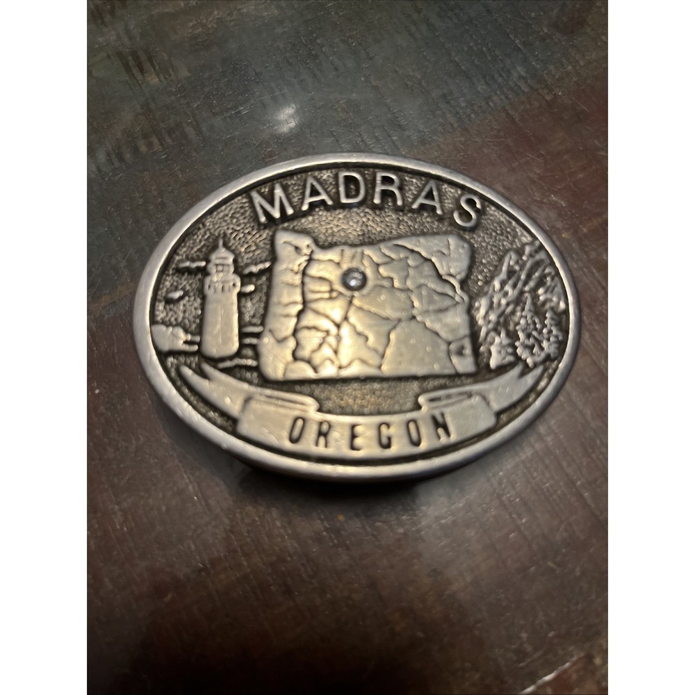 VINTAGE *NOS* 1970s ***MADRAS OREGON***‎ SOUVENIER PEWTER BUCKLE